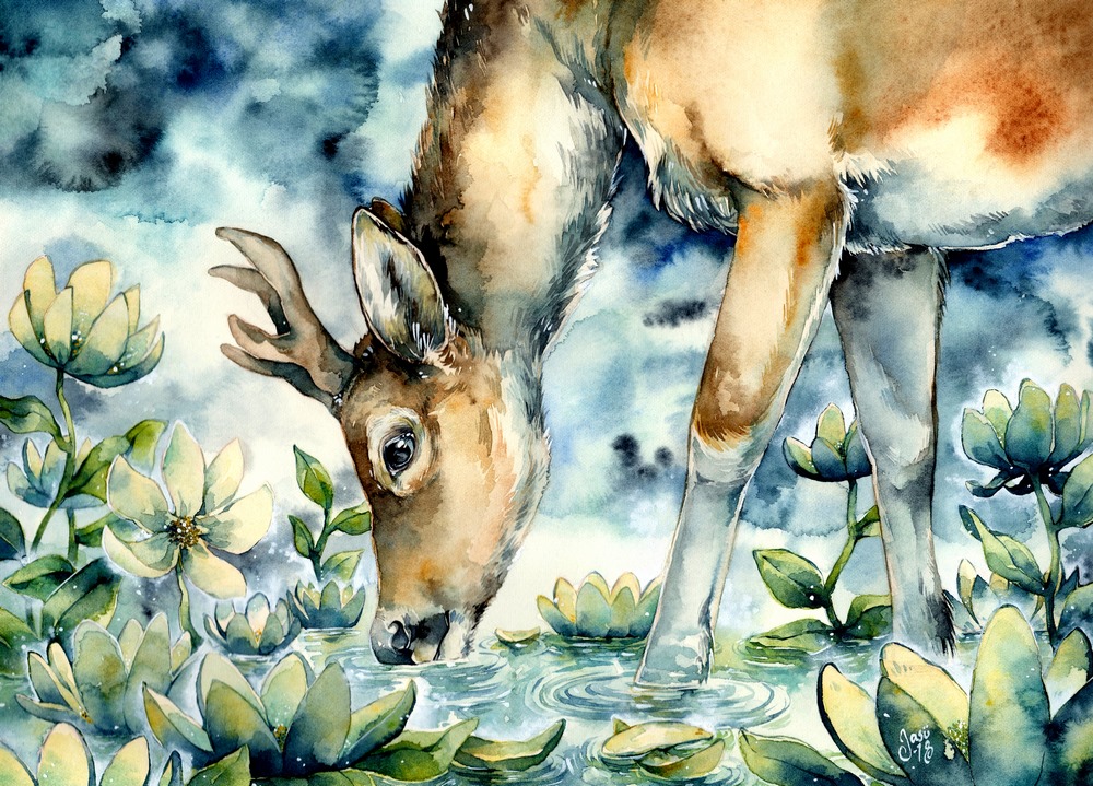 Original Painting - Deer at Dusk